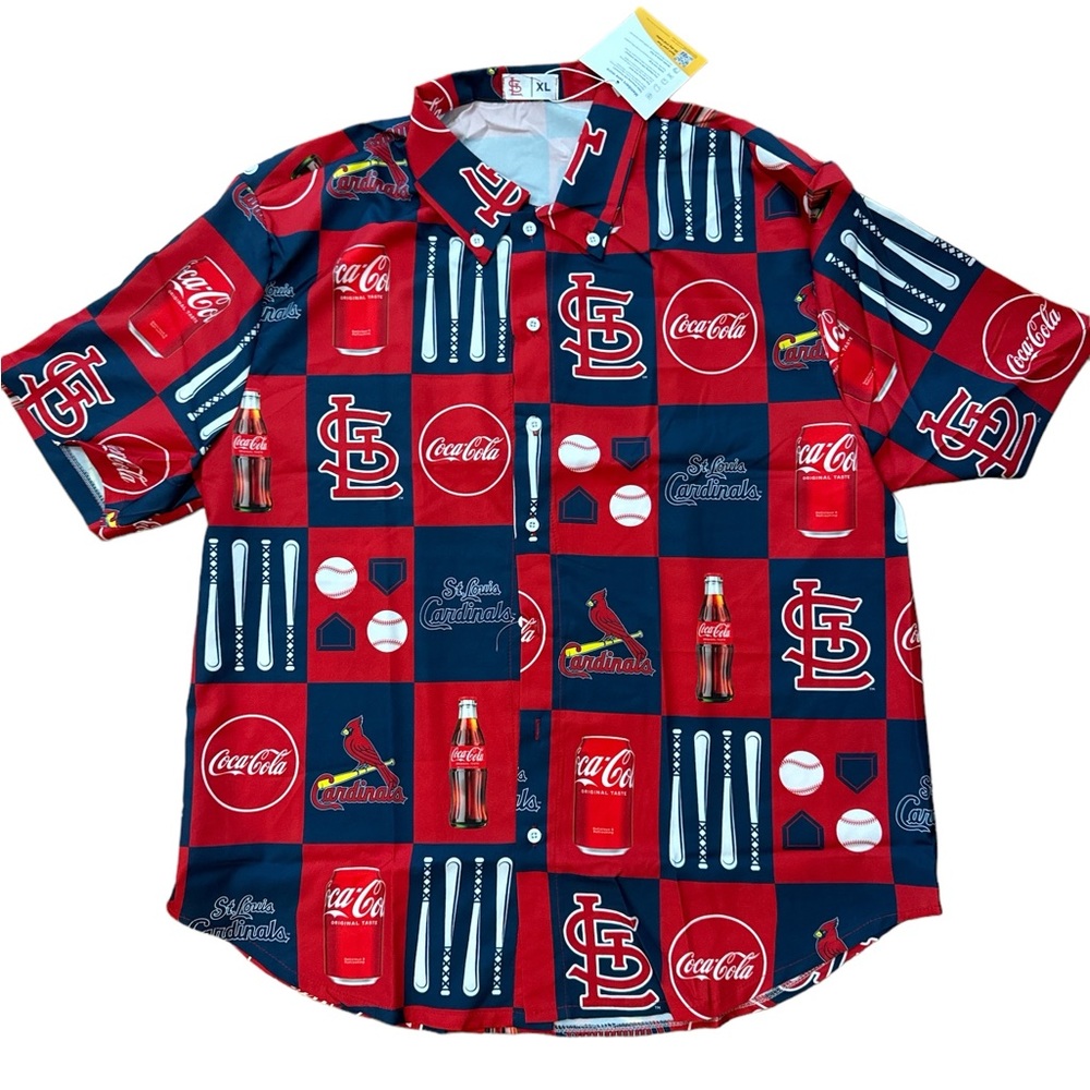 St Louis Cardinals Adult XL All-Over Print Shirt‎ SGA 6/7/24 Coca Cola MLB Cards